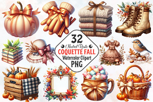 Neutral Rustic Coquette Fall Clipart, an Illustration by RobertsArt
