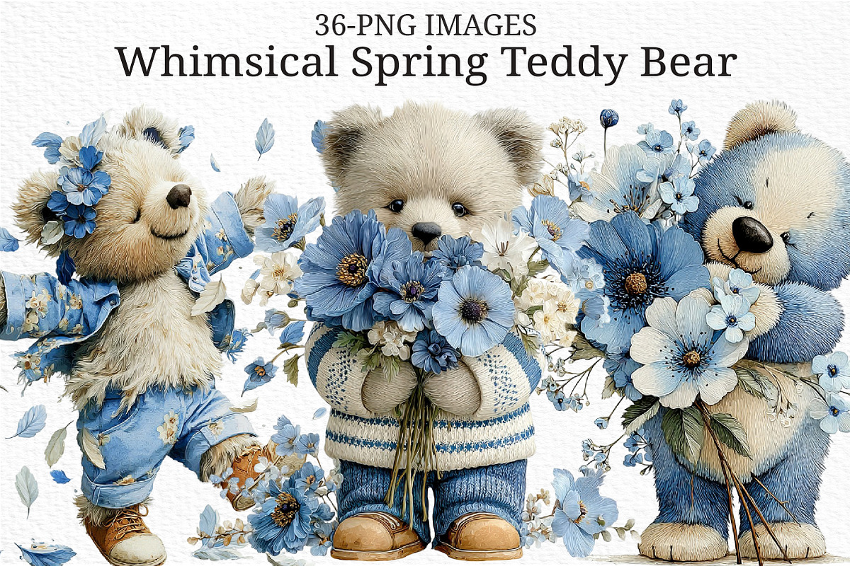 Whimsical Spring Teddy Bear Clipart, an Illustration by Craft Nest (Photo 1 of 10)