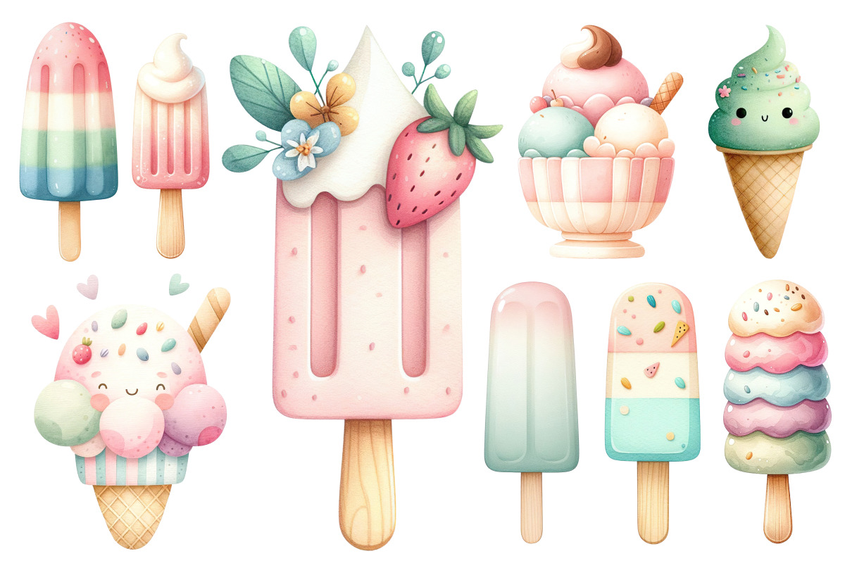 Whimsical Ice Cream Bundle, a Food Illustration by Whimsy Brush Studio (Photo 5 of 9)