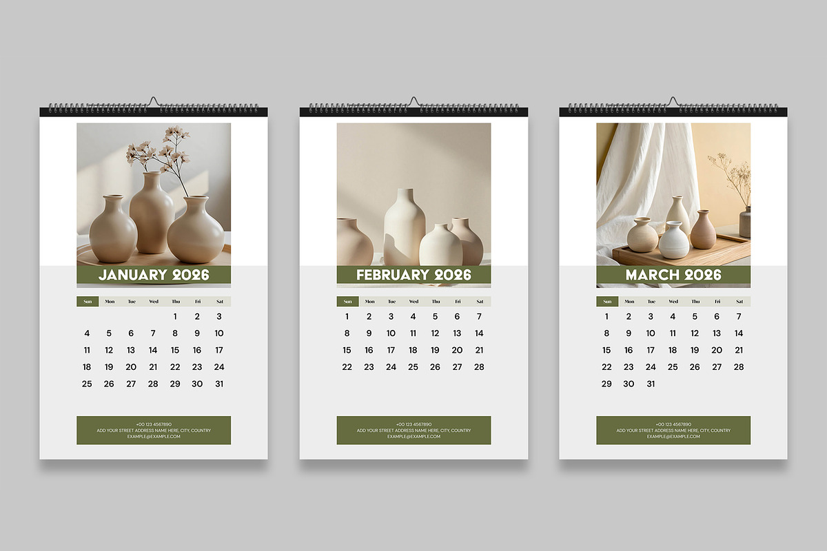 Minimal Wall Calendar 2026 Template, a Stationery Template by MightyDesign (Photo 2 of 8)
