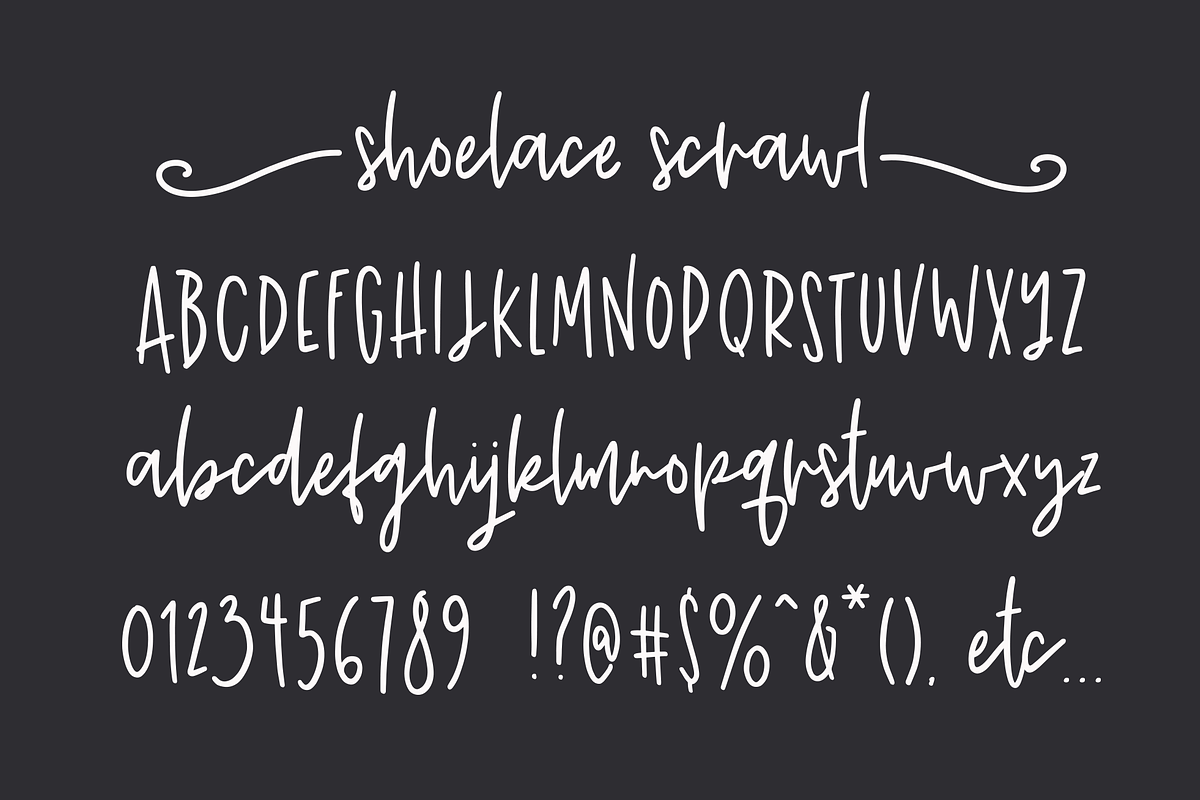 Shoelace Scrawl, a handwriting font, a Handwritten Font by Rachel White Art