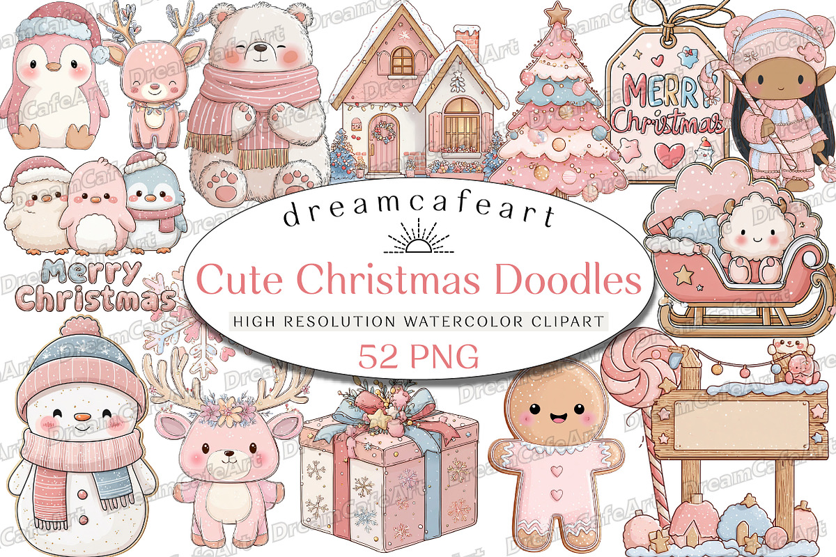Cute Christmas Doodles PNG, an Illustration by DreamCafeArt (Photo 1 of 8)
