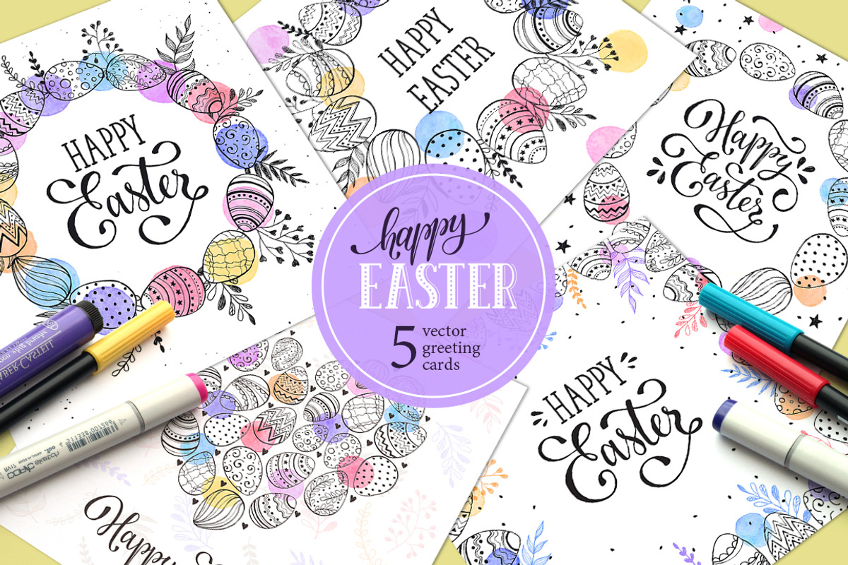 Happy Easter cards set, a Decorative Illustration by Olly Molly (Photo 1 of 2)