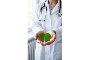 Doctor holding a heart-shaped green, a Health & Medical Photo by tilialucida