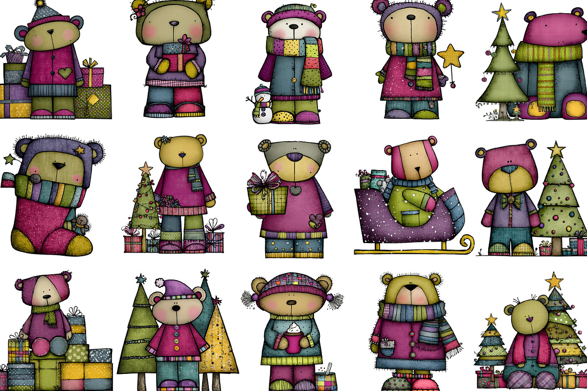 Christmas Teddy Bear Clipart, an Illustration by Designking (Photo 2 of 5)