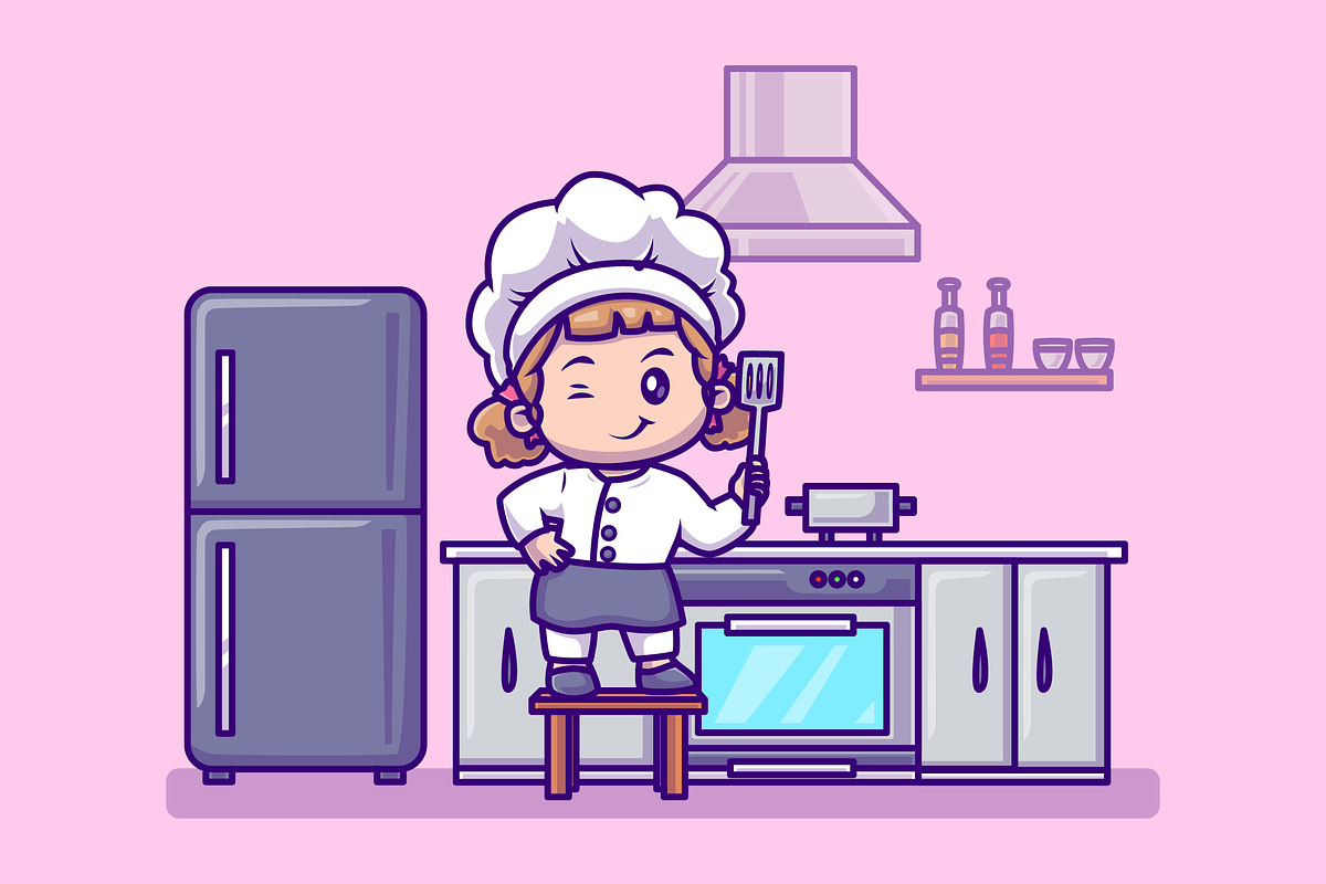 Cute Girl Chef Cooking In Kitchen, a Person Illustration by Catalyst Labs