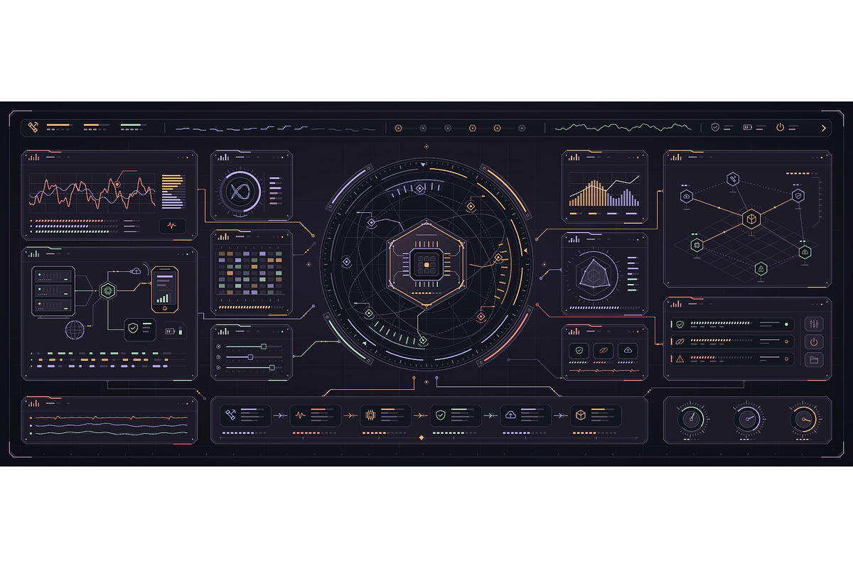 Dark HUD interface with hexagon, a Technology Illustration by ZinetroN (Photo 1 of 3)