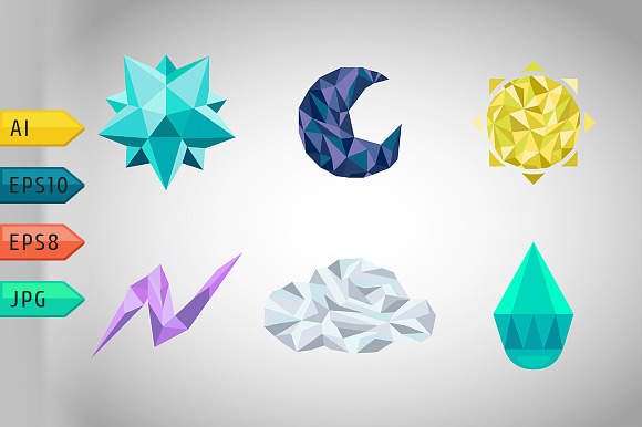 Set Of Polygonal Weather Icons.