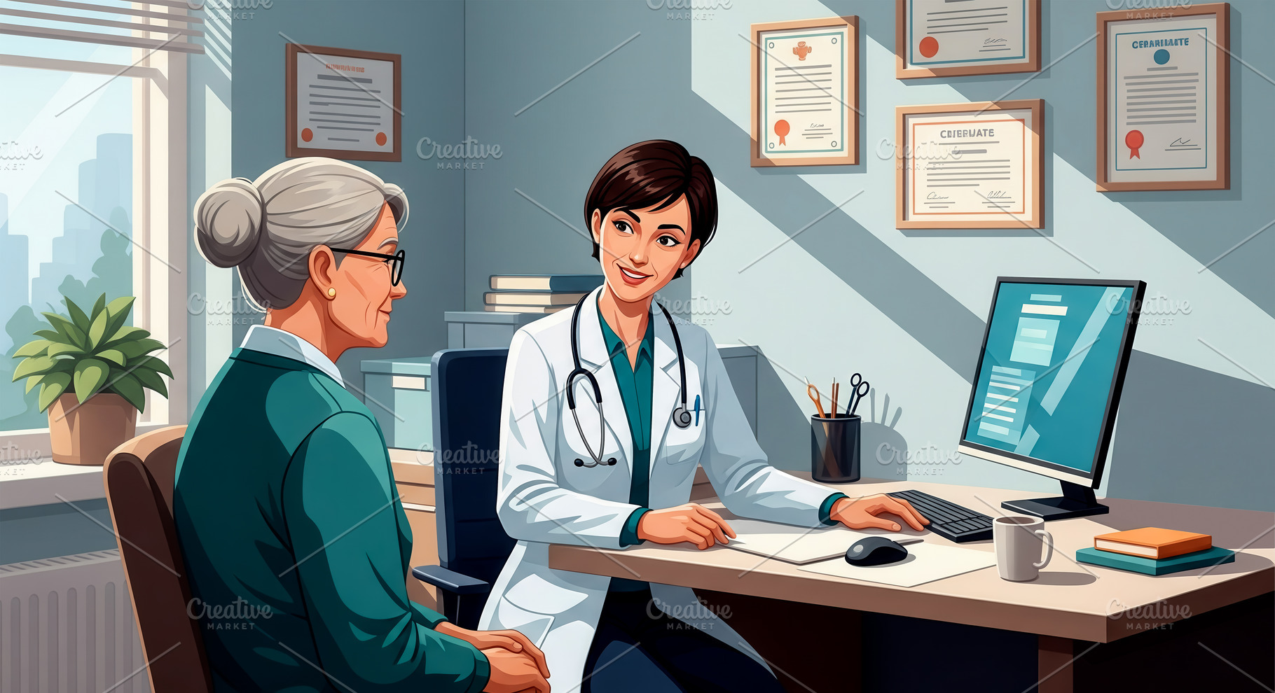 doctor talking to an elderly patient, a Health & Medical Photo by angellodeco