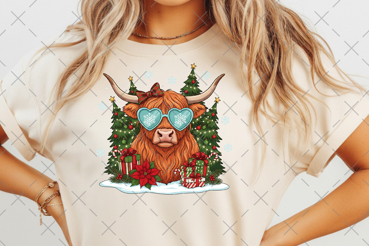 Cute Christmas Light Highland Cow, an Illustration by Craft Nest (Photo 5 of 6)