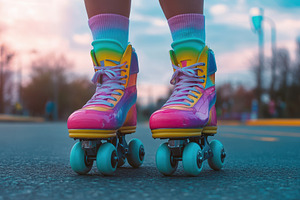 Close-up of colorful roller skates, a Photo by Pavel_design
