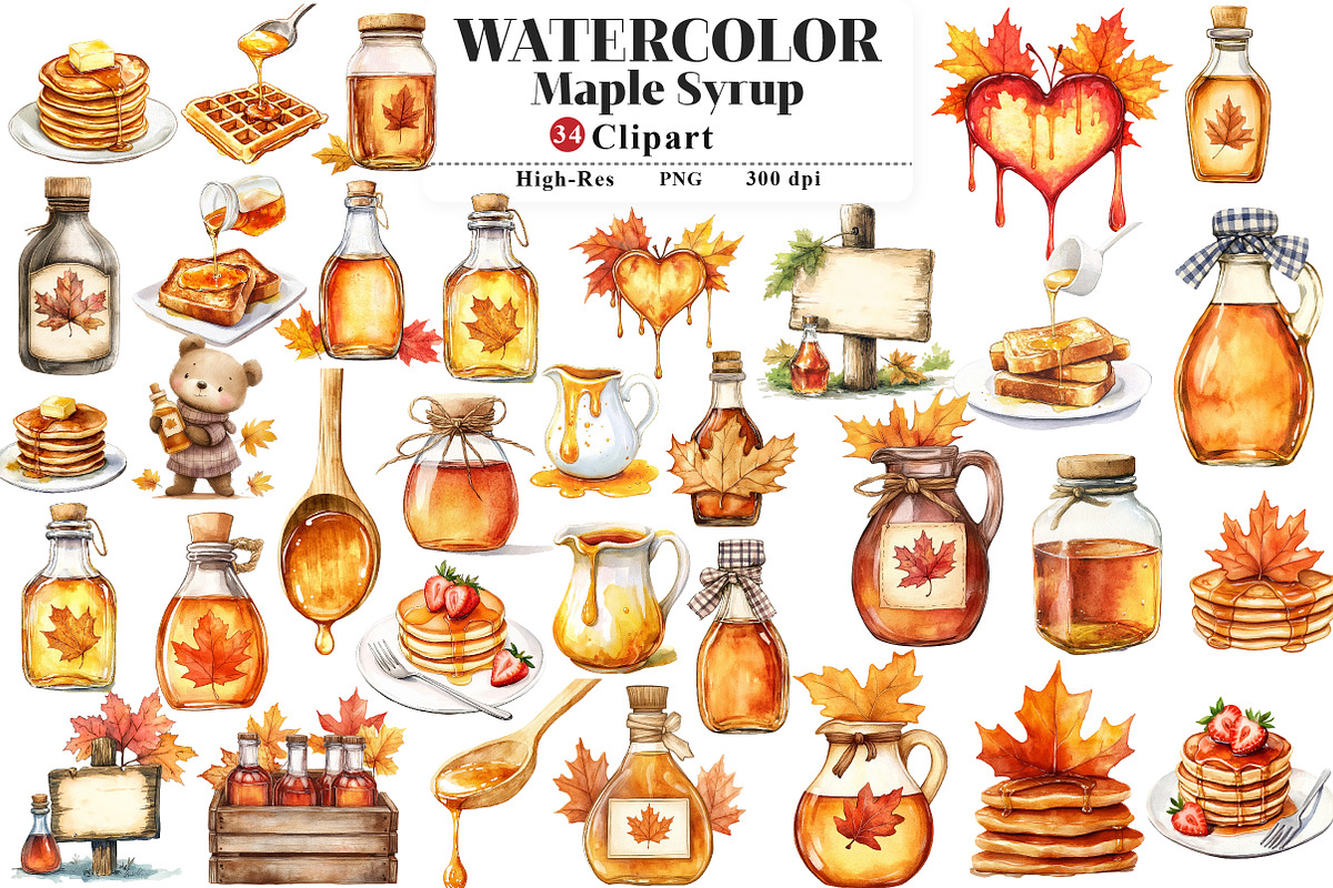 Watercolor Maple Syrup Clipart, an Illustration by Watercolor design (Photo 1 of 12)