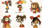 Quirky Girls Clipart, an Illustration by DreamCafeArt (Thumbnail 7 of 8)