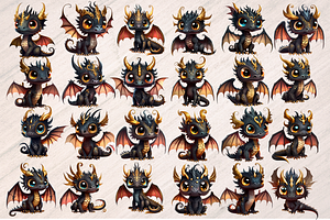 Black Golden Dragon Clipart 25 PNGs