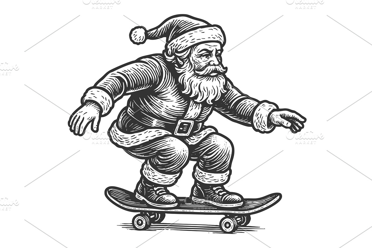 Santa Claus skateboarding vector, an Illustration by AlexArt