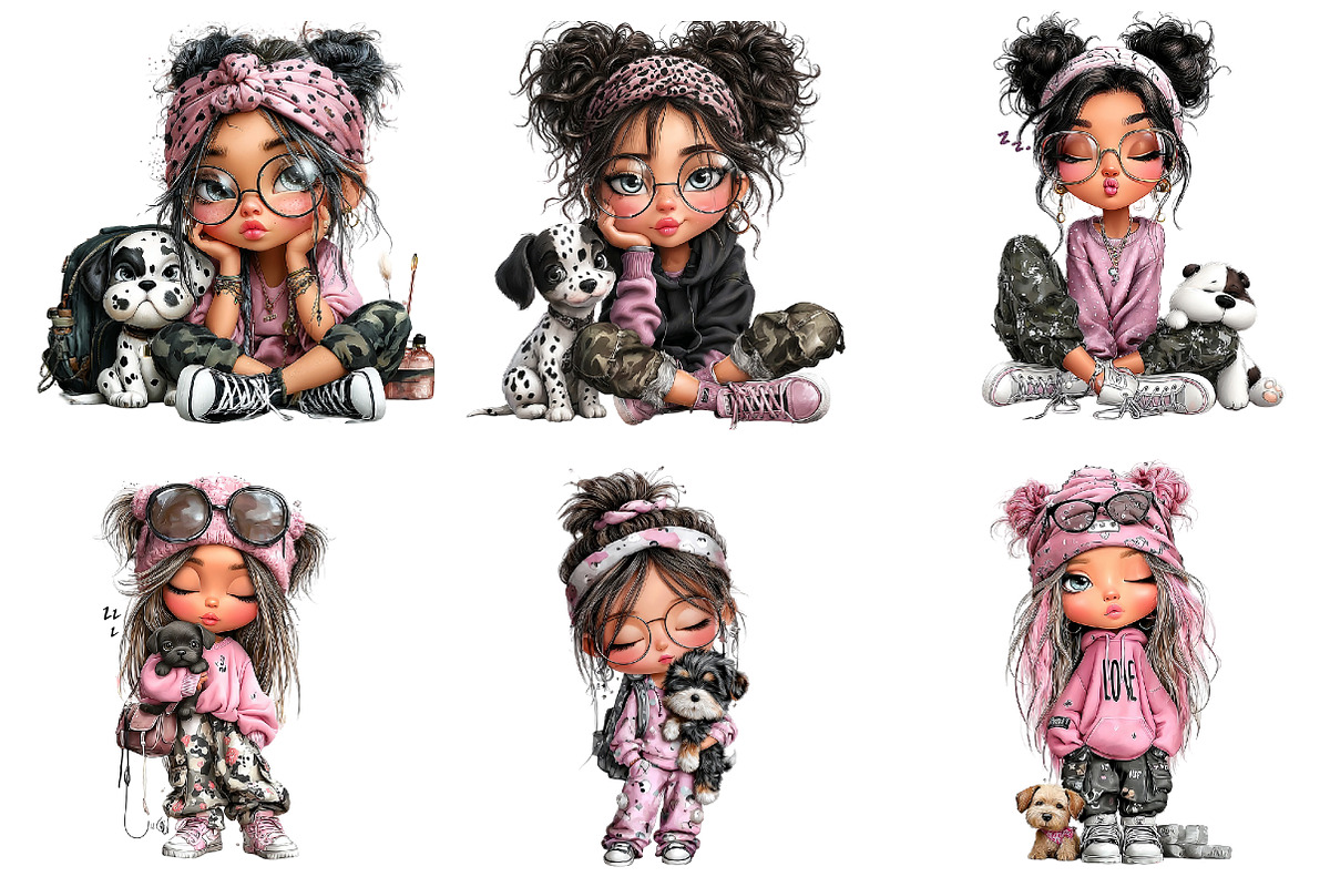 Cool Girl with Puppy Clipart, an Illustration by DreamArtGraphic (Photo 4 of 5)