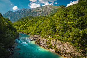 Soca river and high mountains, a Nature Photo by Alpine Dreams