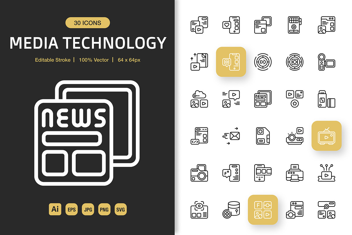 Media Technology Icons, an Icon by Spacepixel Creative