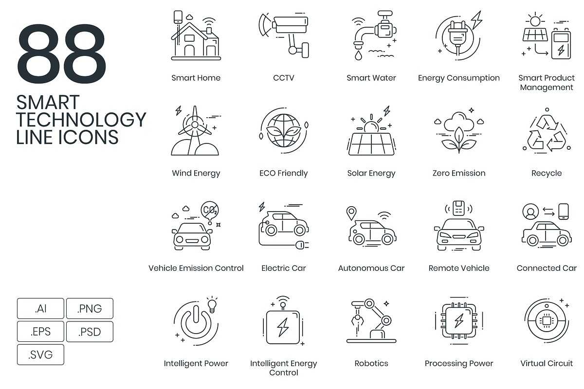 88 Smart Technology Line Icons, an Outline Icon by Flat Icons (Photo 1 of 6)
