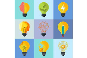 icons set bulbs, a Technology Illustration by studiogstock