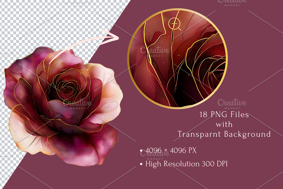 Burgundy Flowers Abstract Clipart, an Illustration by Douce Créativité (Photo 2 of 9)