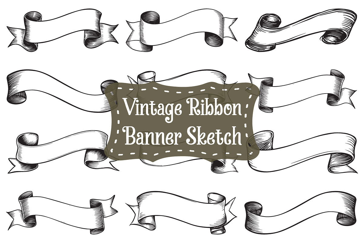 Vintage Ribbon Banner Sketch, an Illustration by Gfx_Store