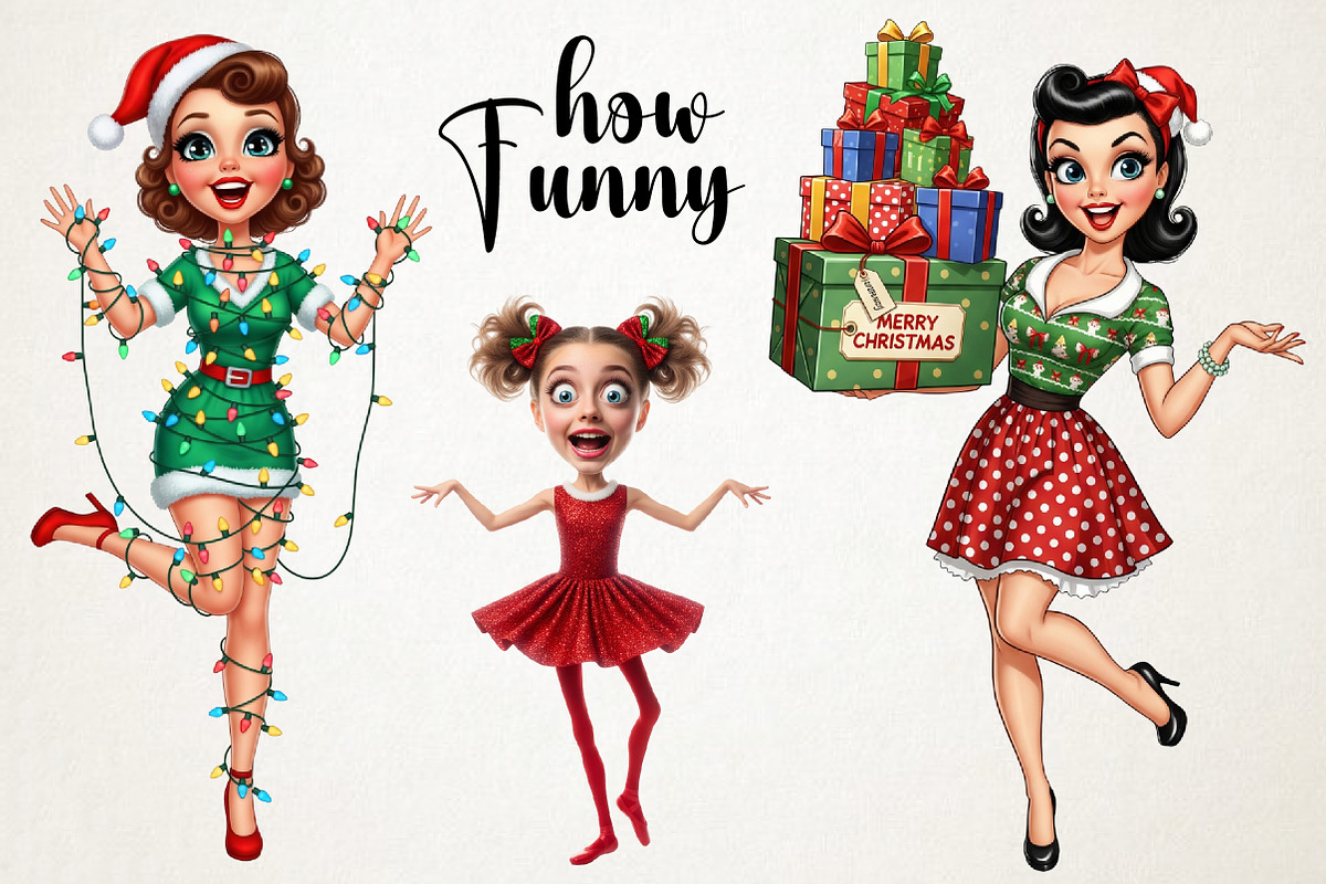 Christmas Funny Skinny Girl Clipart, an Illustration by RobertsArt (Photo 2 of 5)