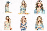 Watercolor Summer Girl Clipart Bundl, an Illustration by DreamArtGraphic (Thumbnail 6 of 8)