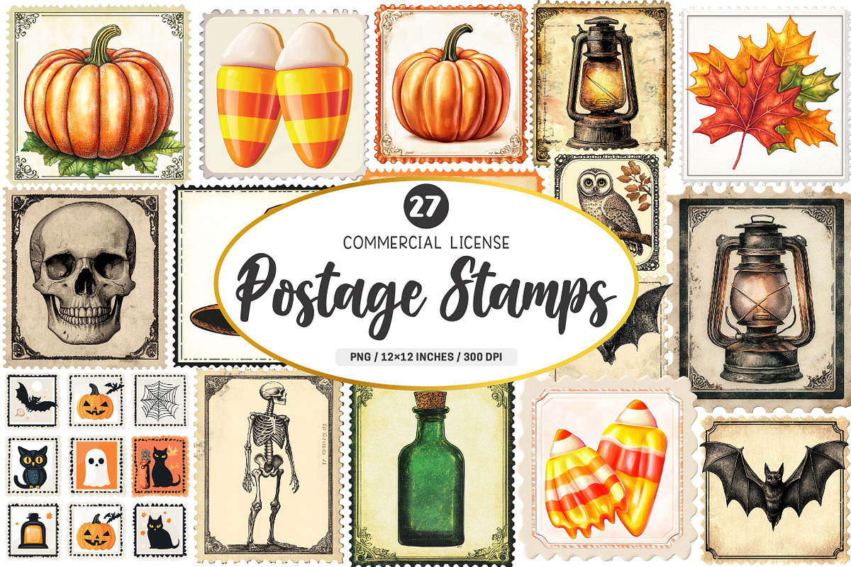 Halloween Postage Stamps Clipart Png, a Transportation Illustration by SinaCreation (Photo 1 of 9)