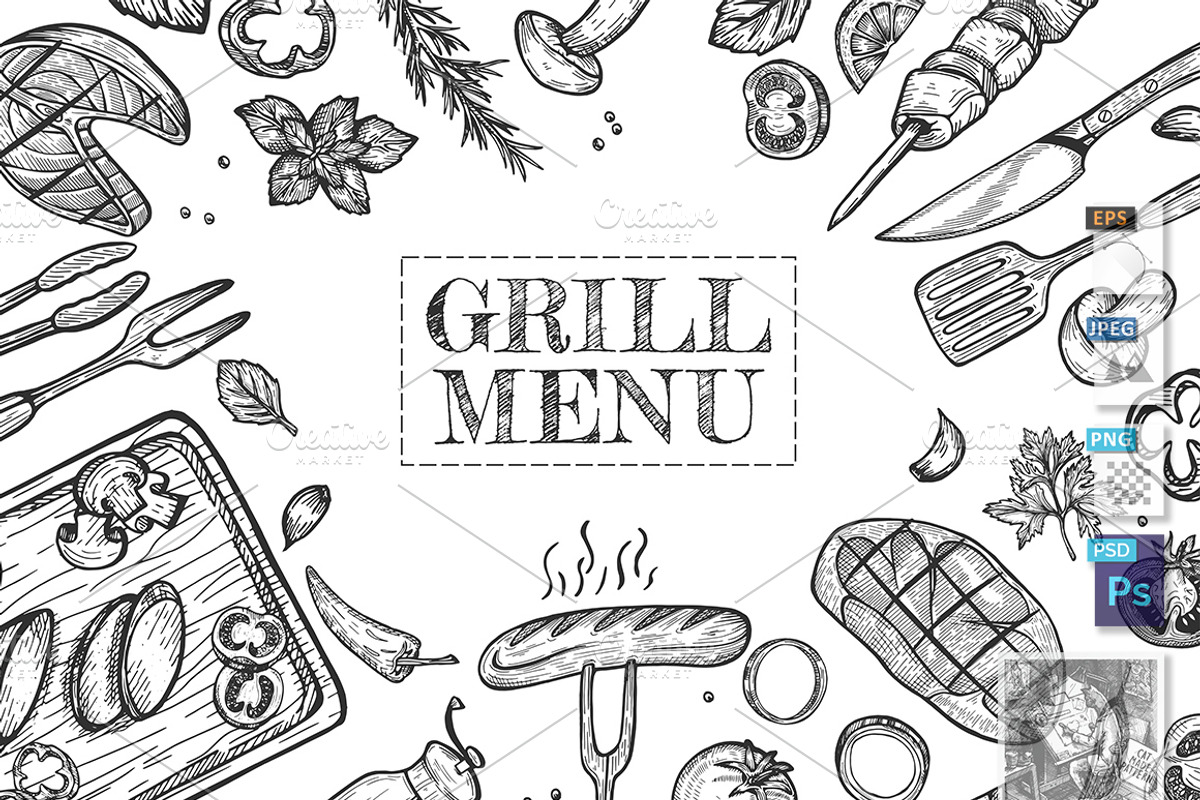 Grill menu set, an Illustration by CatMadePattern