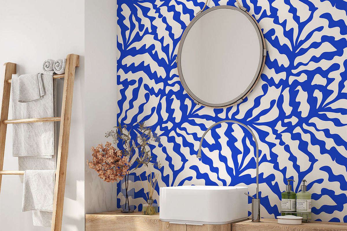 Blue Wavy Summer Leaves, a Wallpaper Graphic by MalyskaStudio (Photo 2 of 6)