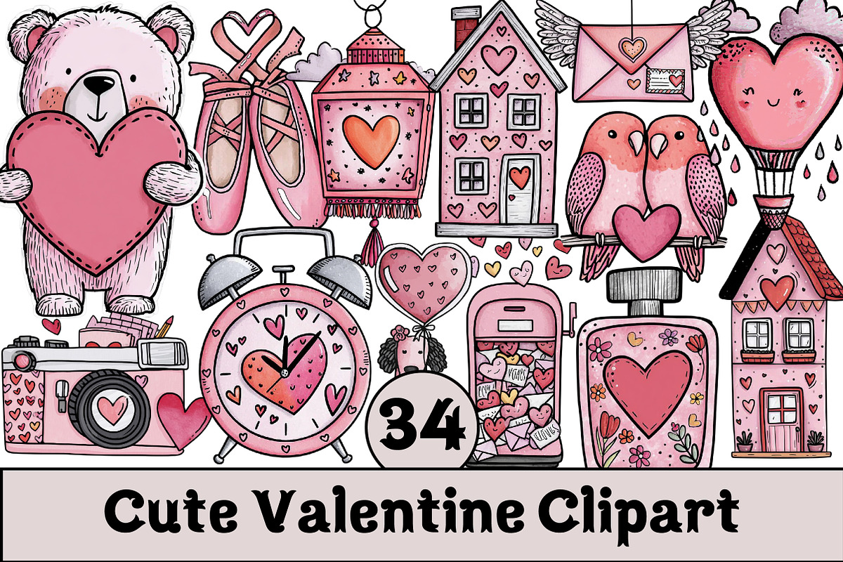Cute Valentine Clipart, an Illustration by Design Market (Photo 1 of 4)