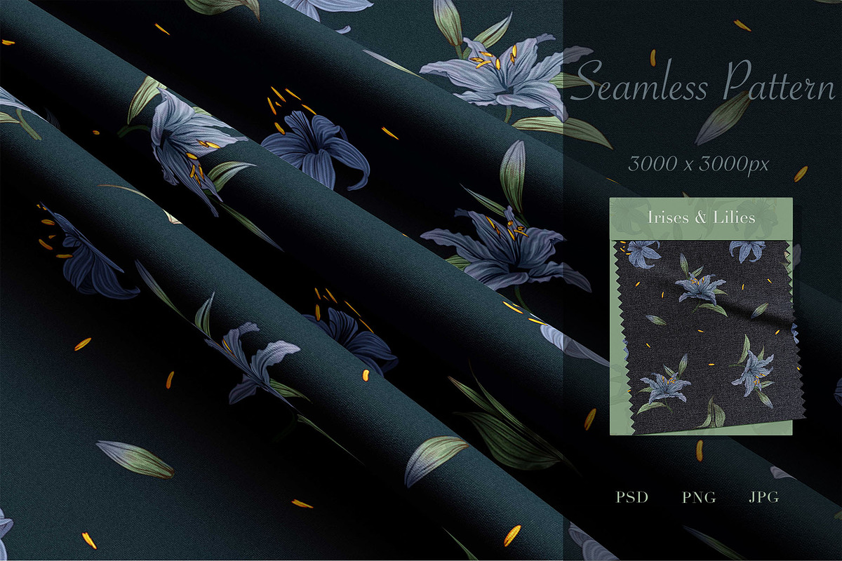 Lilies and Irises, flowers pattern, a Pattern Graphic by Yana Dobrik (Photo 7 of 10)