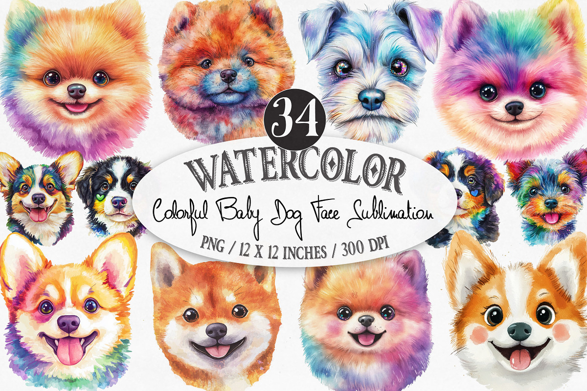 Colorful Baby Dog Face Sublimation, an Illustration by Designking (Photo 1 of 4)