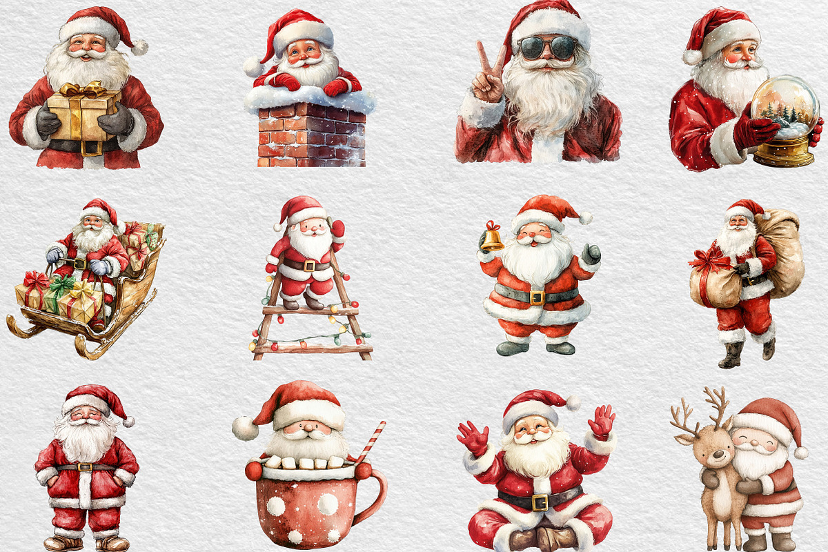 Watercolor Santa Clipart, an Illustration by Black Bird Studio (Photo 2 of 6)