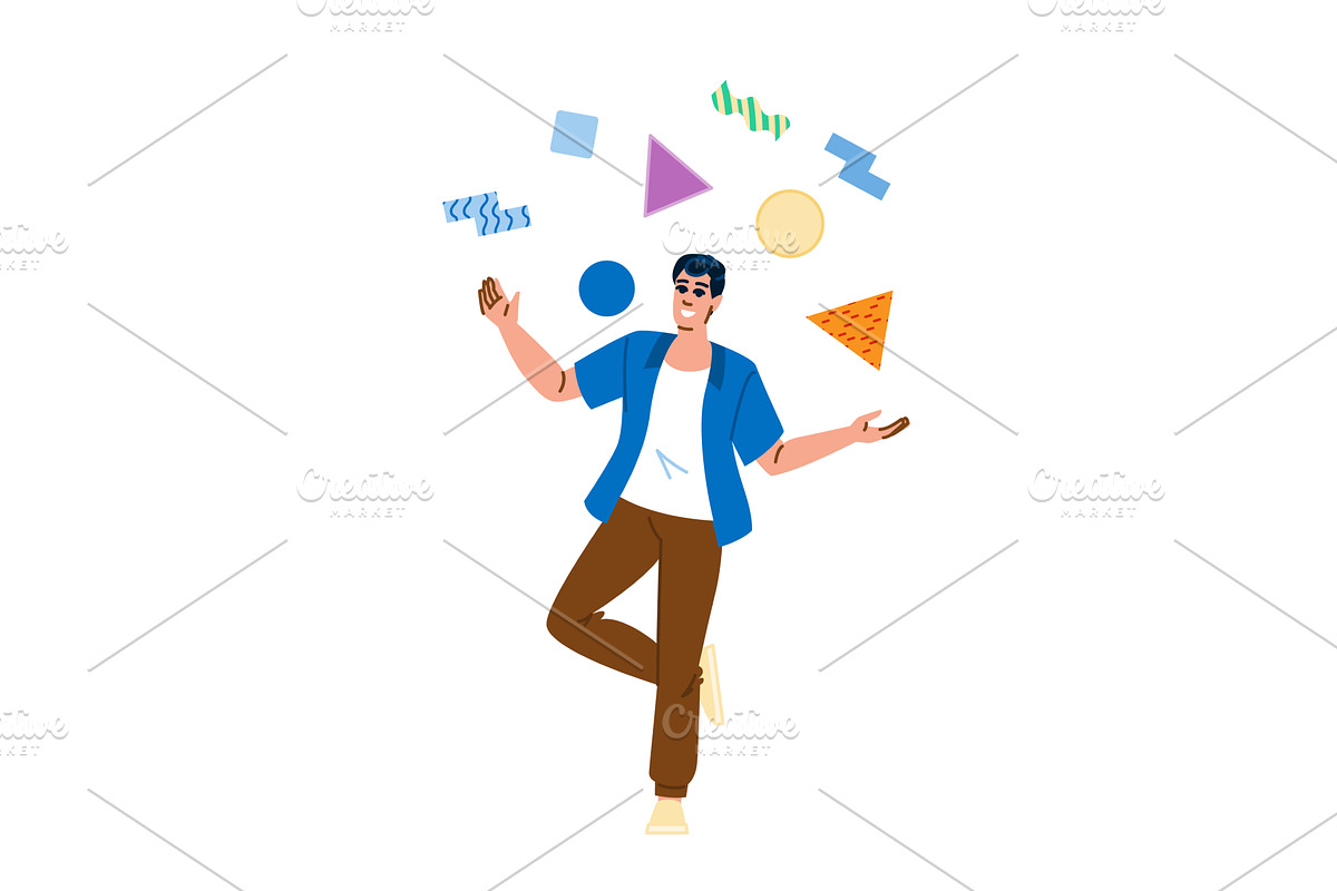 Man juggling geometric shapes, an Education Illustration by pikepicture