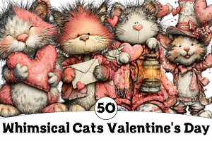 Whimsical Cats Valentine's Day, an Illustration by Design Market