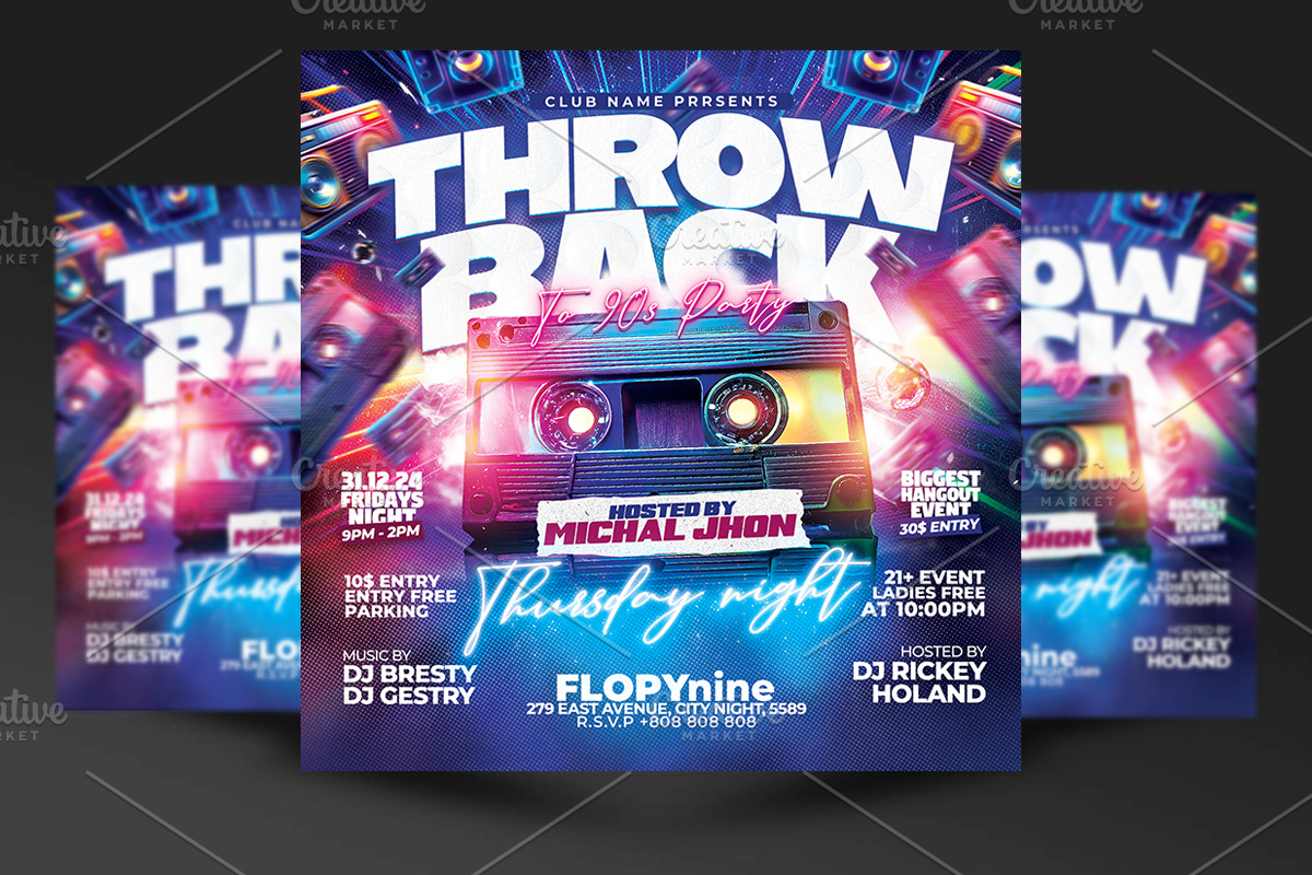 Retro 90s Party Flyer Template, a Flyer Template by RTXdesinger99 (Photo 1 of 3)