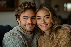 Young couple in love tenderly hugging in romantic evening on Valentine's Day, a Person Photo by AlyaAnd