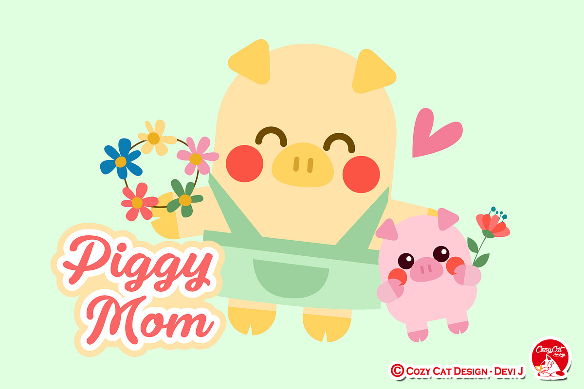 Piggy Mom Digital Clip Art, a Seasonal Illustration by Cozy Cat Design (Photo 2 of 10)