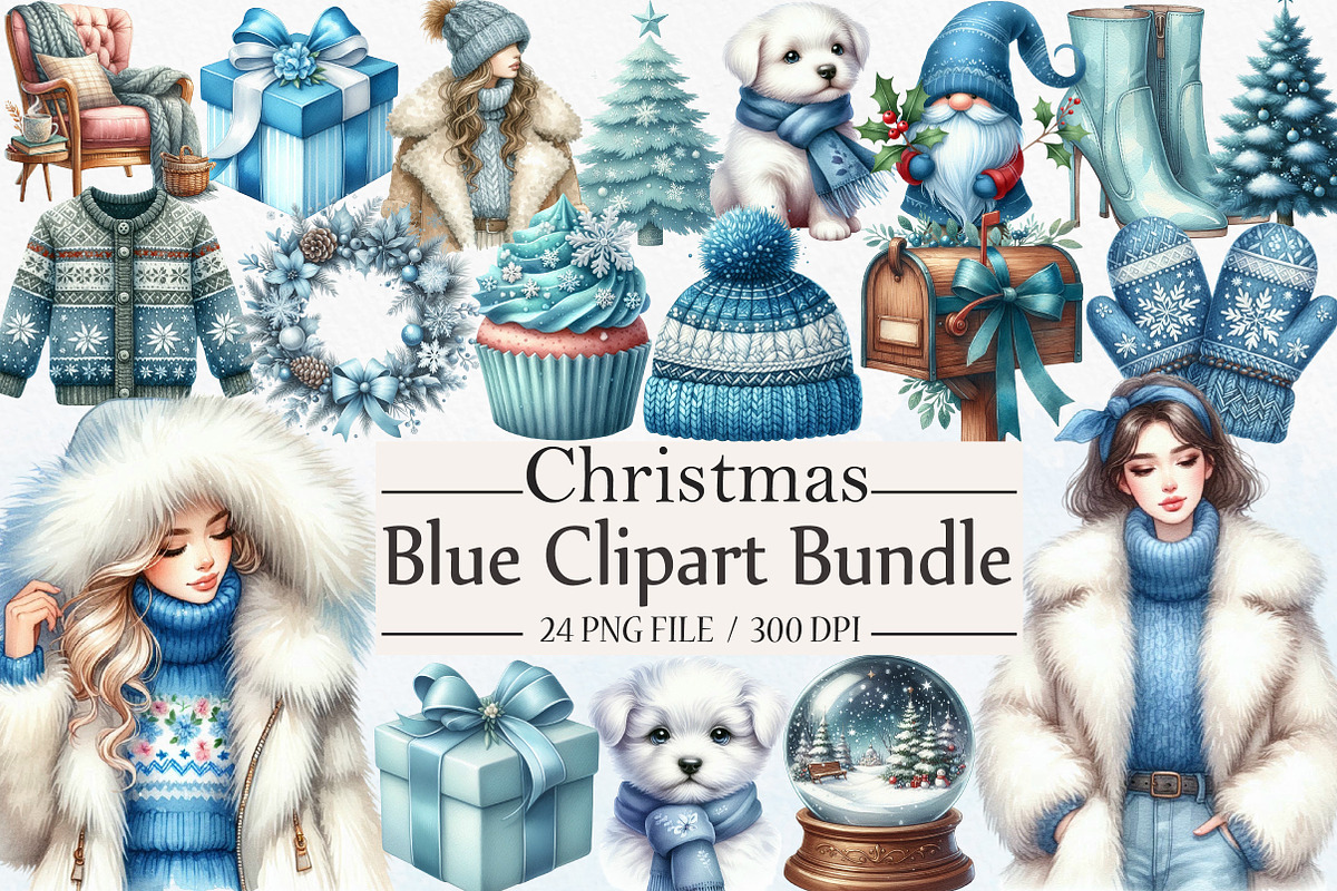 Blue Christmas Clipart Bundle, an Illustration by Libby Wishes (Photo 1 of 7)