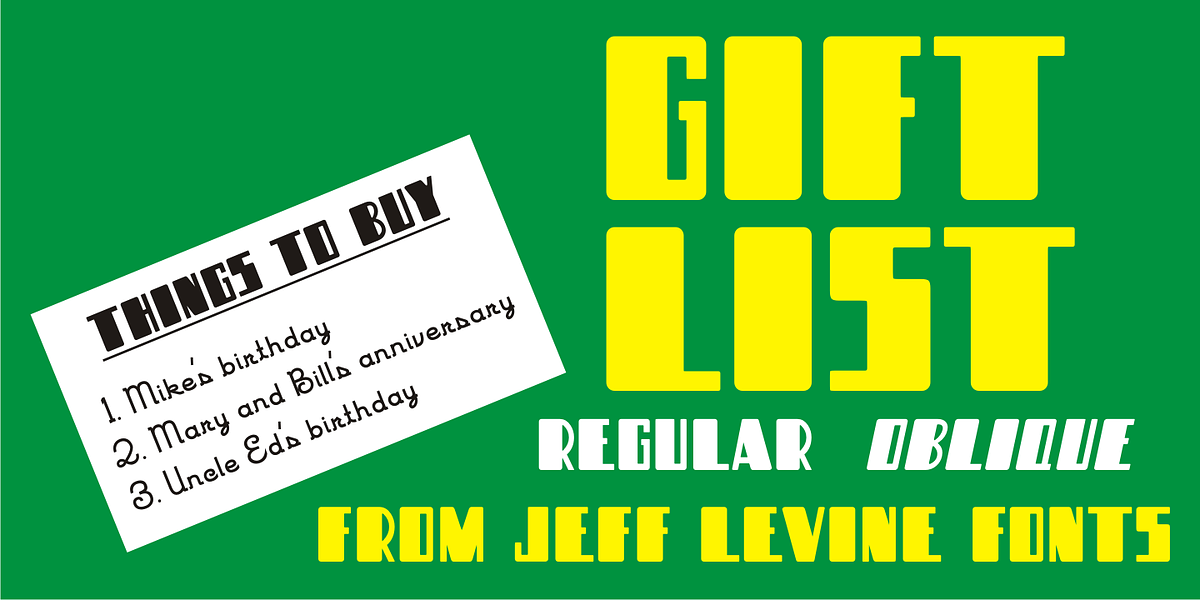 Gift List JNL, a Sans Serif Font by Jeff Levine Fonts