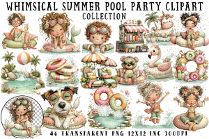 Whimsical Summer Pool Party Clipart, an Illustration by OK Design