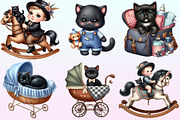 Black Cat Clipart Nursery Baby Boy, a Graphic by CitraGraphics (Thumbnail 2 of 4)