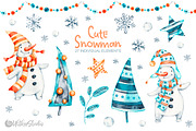 Cute Snowman. Christmas clipart, a Decorative Illustration by UlitkaStudio (Thumbnail 2 of 8)