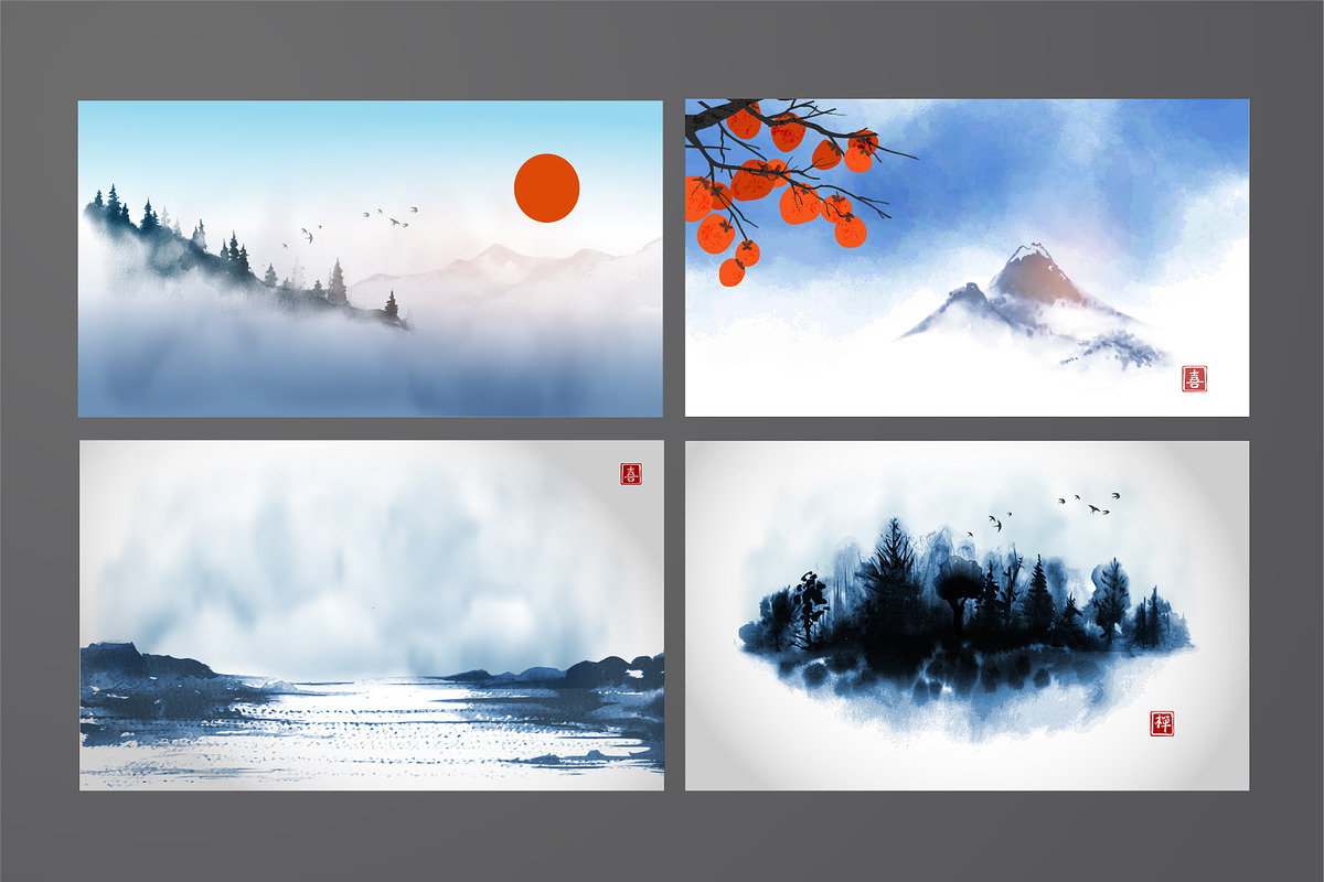 Sumi-e zen landscapes, an Illustration by Elina_Li (Photo 5 of 7)