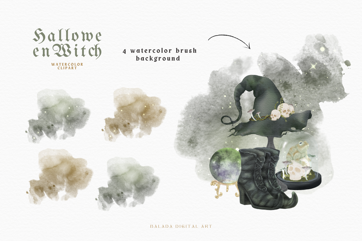 Watercolor Halloween Witch PNG, a Decorative Illustration by Balada Digital Art (Photo 5 of 9)