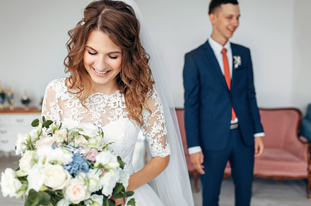 Beautiful bride in white dress and g, a Person Photo by Shopping King Louie