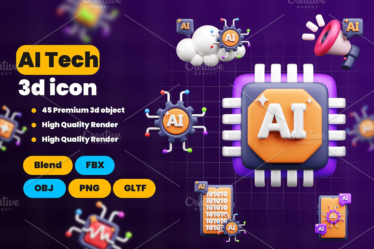 AI tech 3d Icon Pack, an Object 3D Model by Ui Stock (Photo 1 of 6)