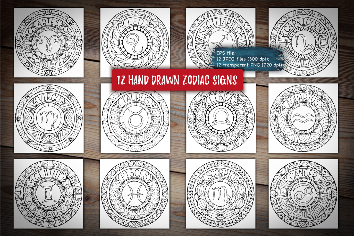 Graphic zodiac signs and patterns, a Pattern Graphic by Julia_Snegireva (Photo 2 of 5)